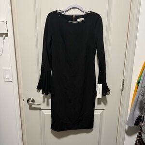 Black tight dress with button sleeves by Calvin Klein NWT